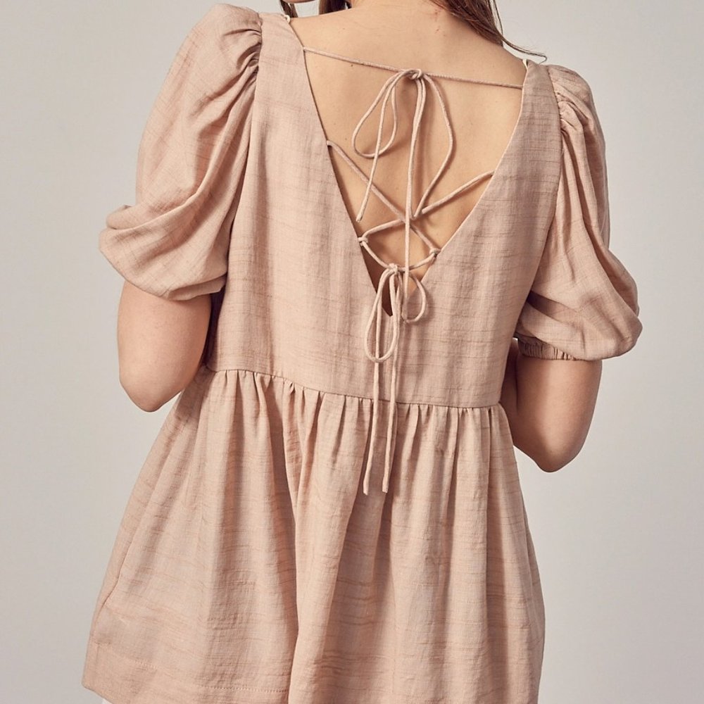 Ladies Junior Lace Up Back Babydoll Tunic Top - FINAL CLEARANCE